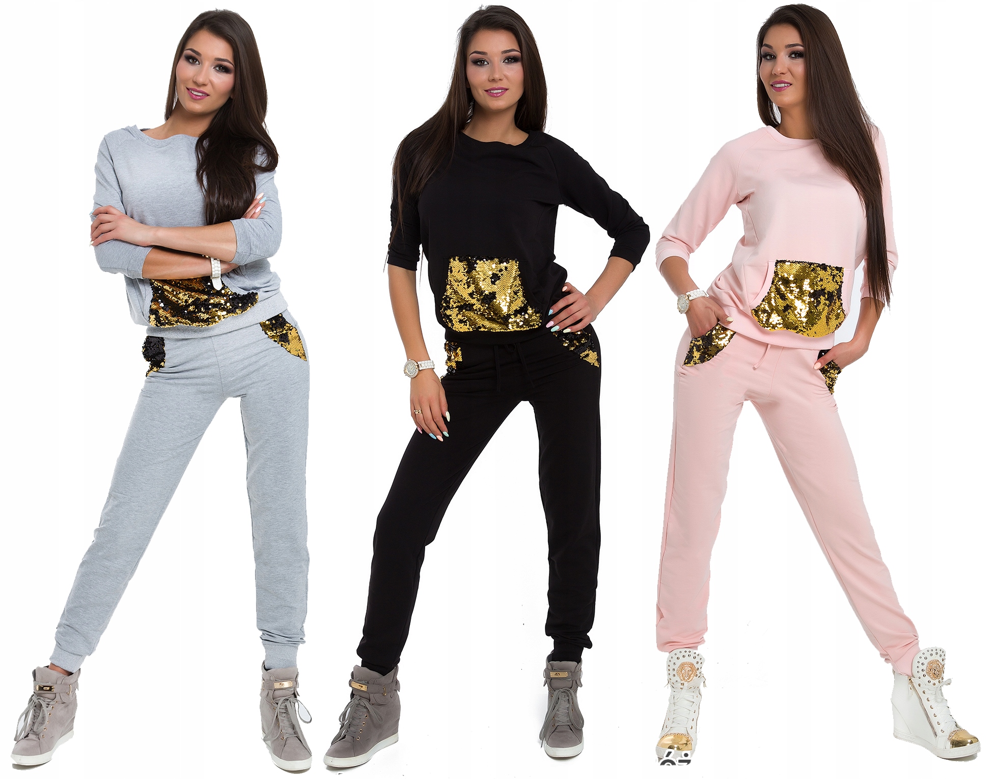 653__roz._M__DRES BLUZA SPODNIE ŚCIĄGACZE CEKINY Rozmiar 38