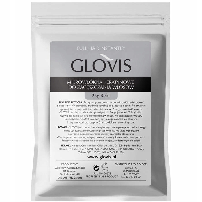 

Glovis 25g Mikrowłókna Keratyna Saszetka Refill