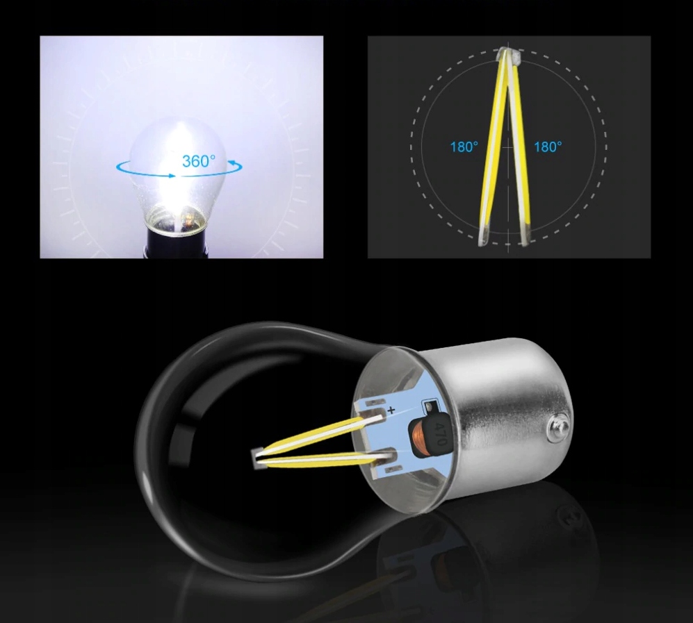 LED 2 COB FILAMENT P21/5W BAY15D 12V 24V BIAŁA Typ P21/5W / BAY15d
