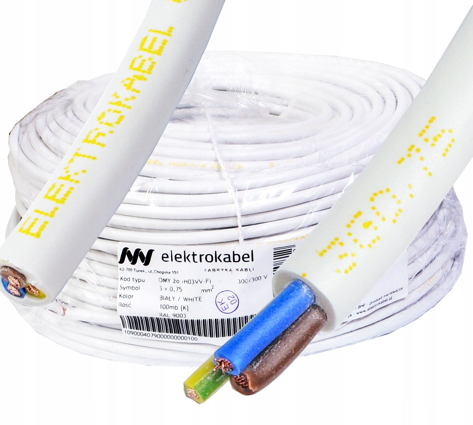 Kábel Omy 3x0,75 mm 300 V lanko Cu medené 100 m okrúhle biele