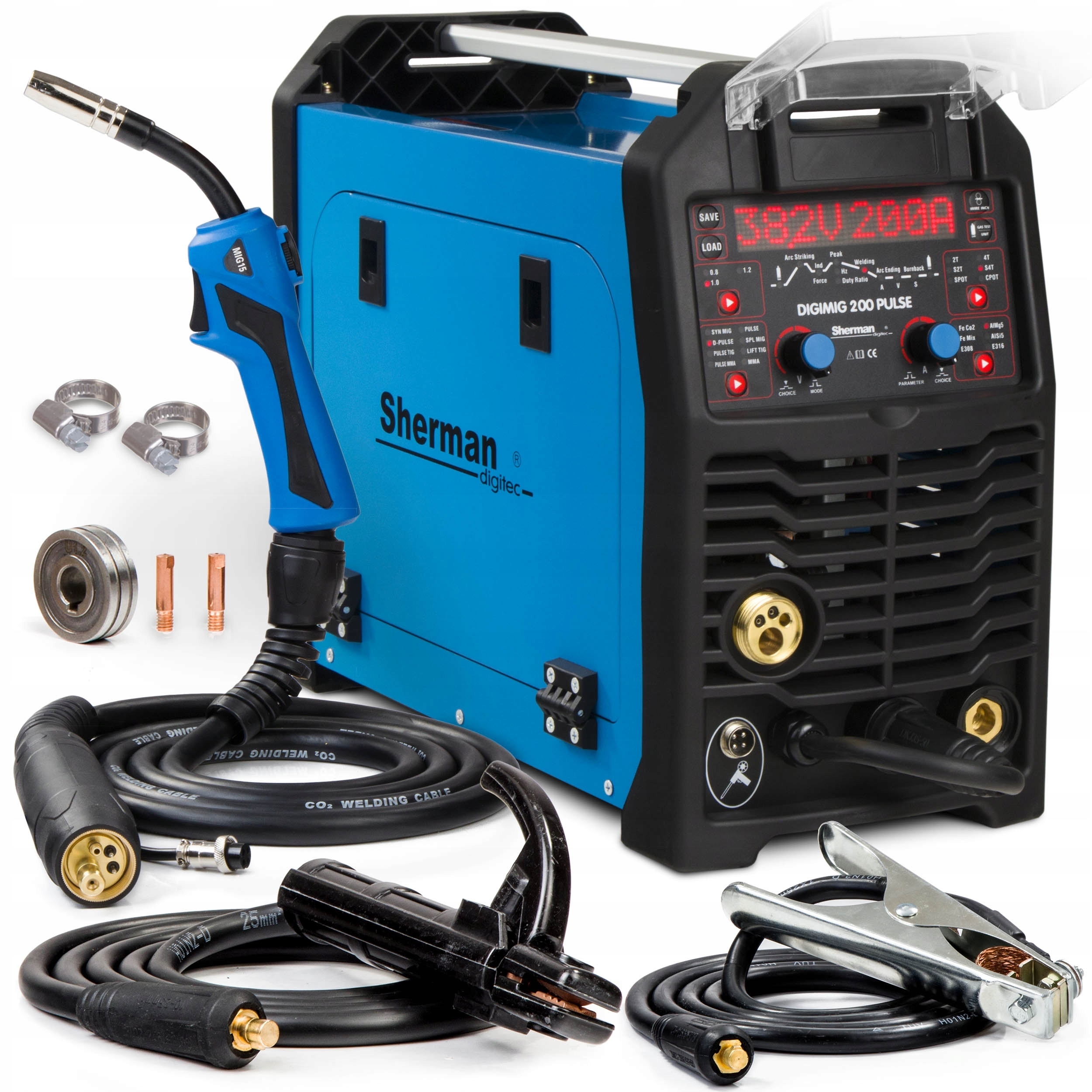 Poloautomatický Svařovací Stroj Sherman Digimig 200 Pulse Mig Mma Tig 230V 200A Alu