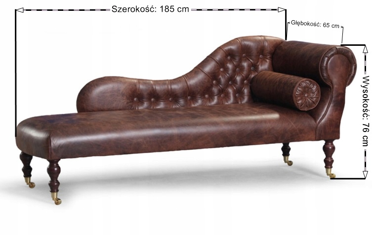 Szezlong Chestefield Cezar, pikowany, skórzany Kolekcja Szezlong