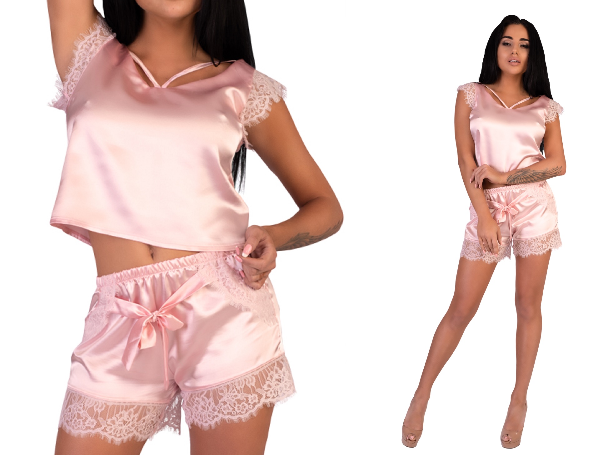 

Livia Veilet Satynowy komplet z koronką *L/XL* róż