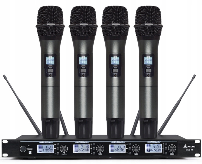 ZESTAW 4 mikrofony BEZPRZEWODOWE doręczne BATERIE