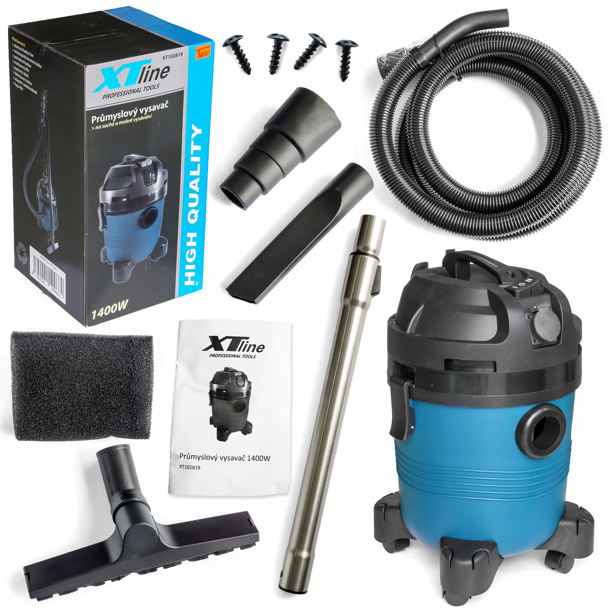 XTline ODKURZACZ PRZEMYSLOWY 1400 W na SUCHO MOKRO