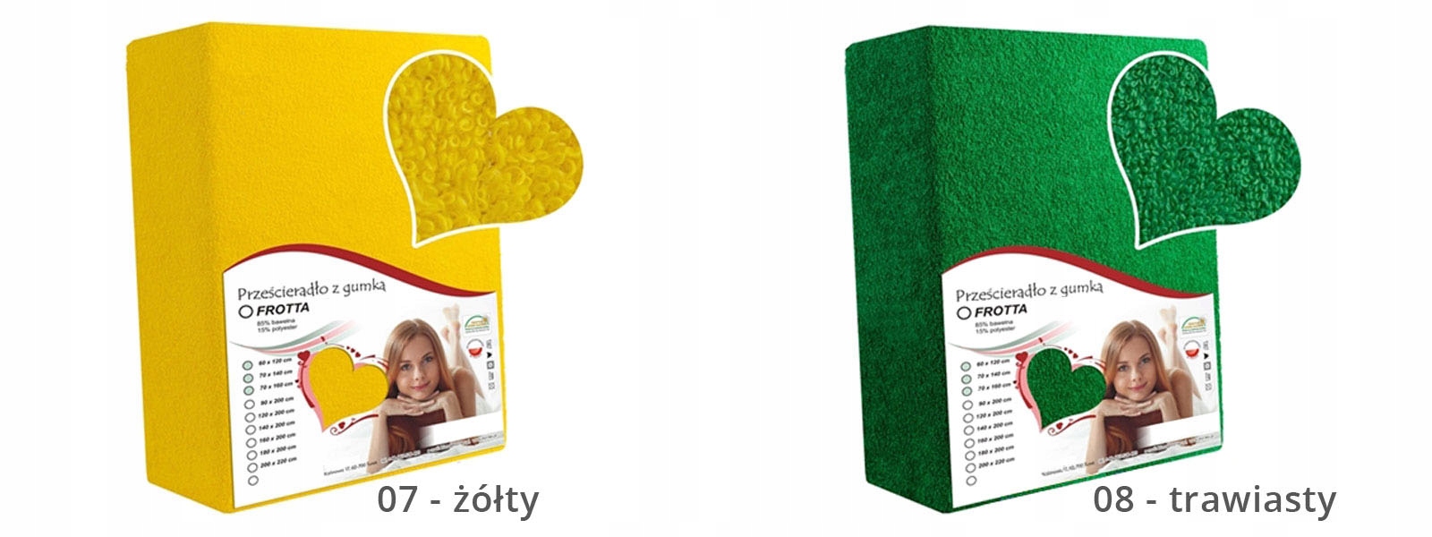 PRZEŚCIERADŁO FROTOWE DUŻY WYBÓR 180g POLSKIE Szerokość produktu 60 cm