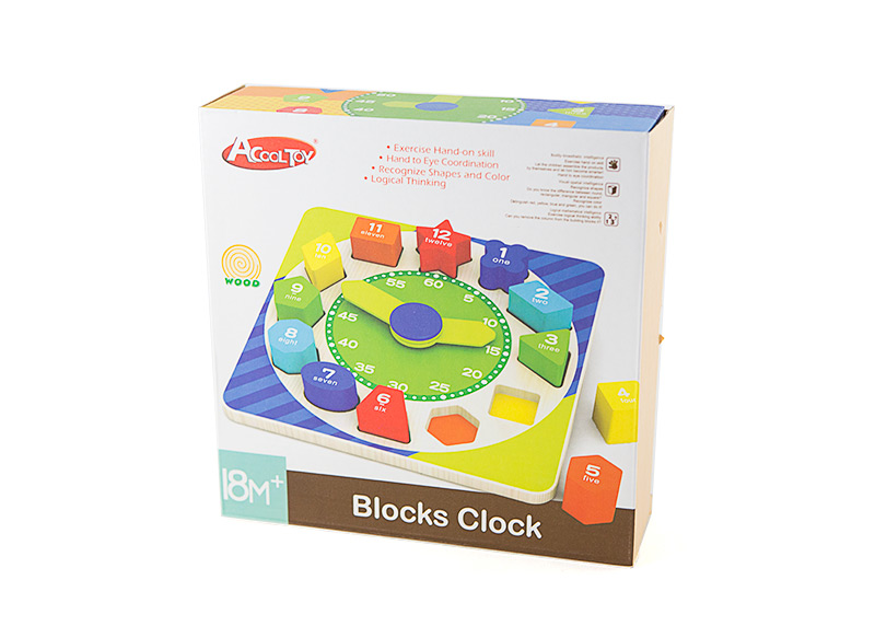 Drewniany zegar sorter klocki zabawa nauka Marka inna
