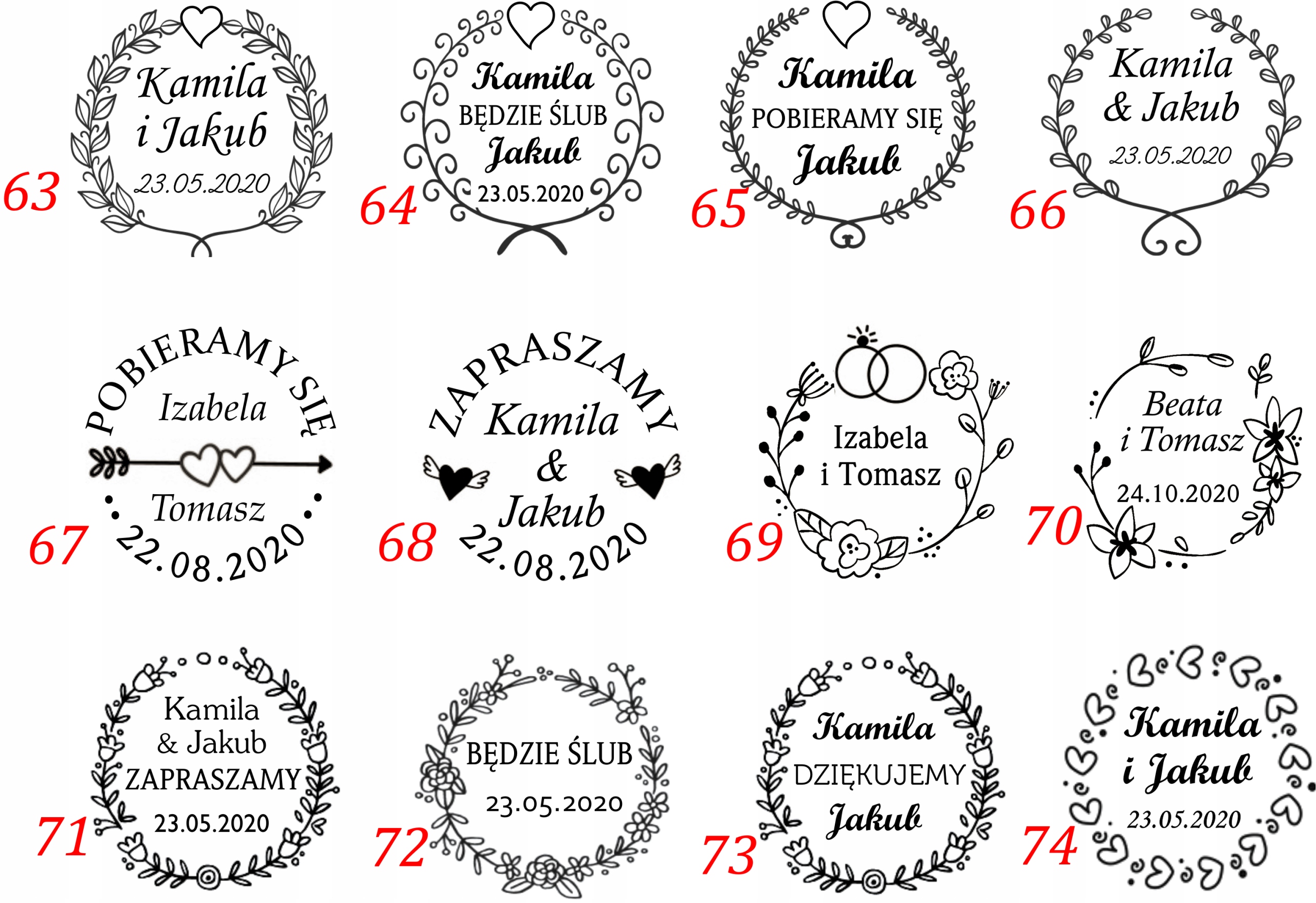 PIECZĄTKA NA ŚLUB PIECZĘĆ ŚLUBNA STEMPEL WESELE Kolor dominujący wielokolorowy