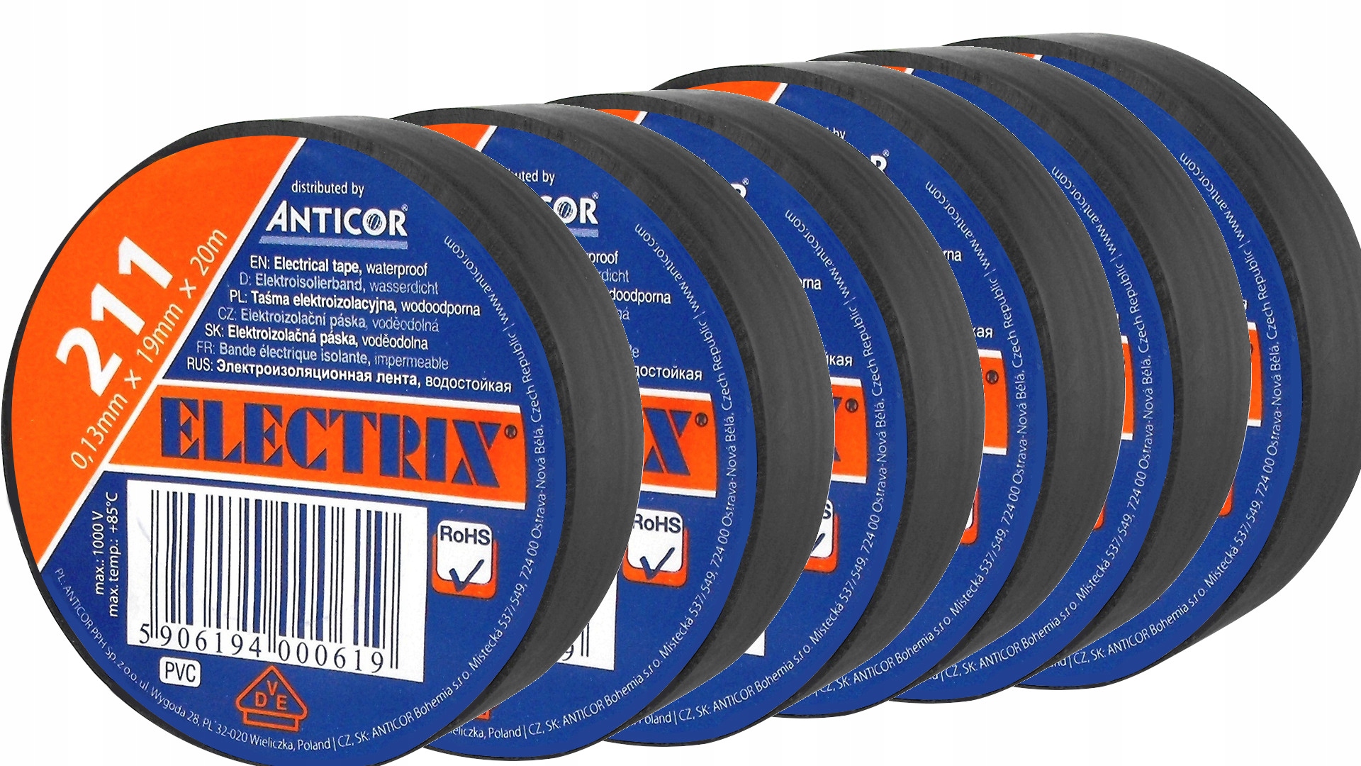

Taśma izlacyjna Electrix czarna 19mm/20m 10szt.