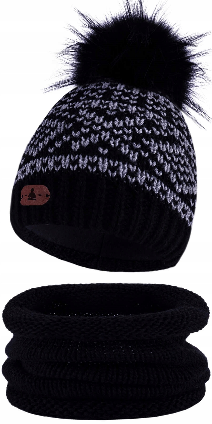 

Czapka zimowa z pomponem komin zestaw Czarny