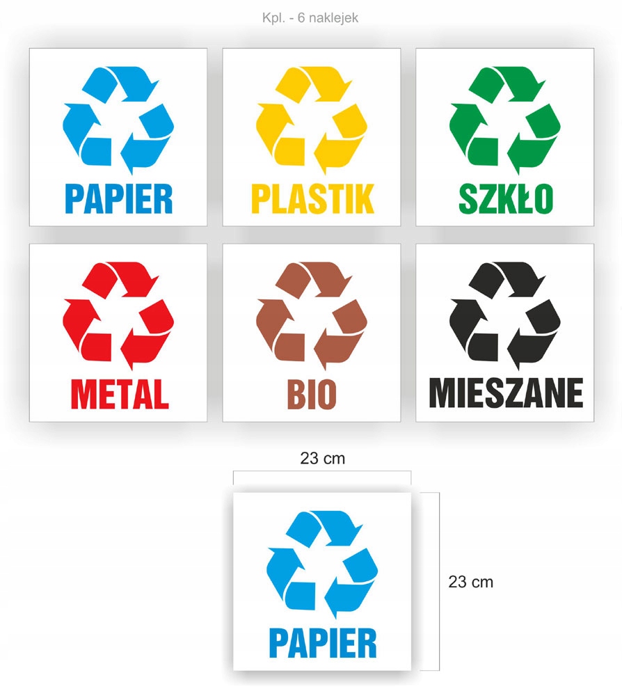 

Naklejki 23x23cm na kosz pojemnik do segregacji