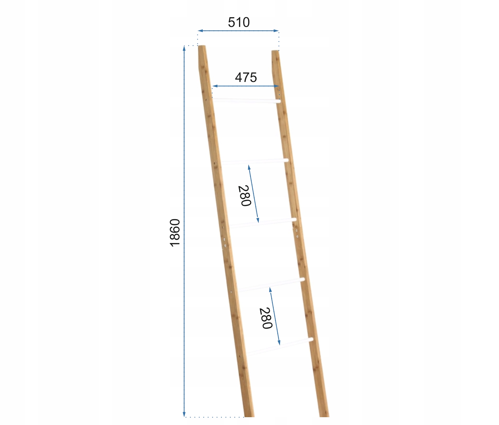DRABINKA WIESZAK NA RĘCZNIKI PÓŁKA BAMBUSOWA WYSOKA 186cm Kolor frontów biały