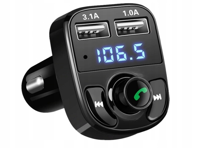 TRANSMITER BLUETOOTH FM ŁADOWARKA 2xUSB MP3 SD LCD