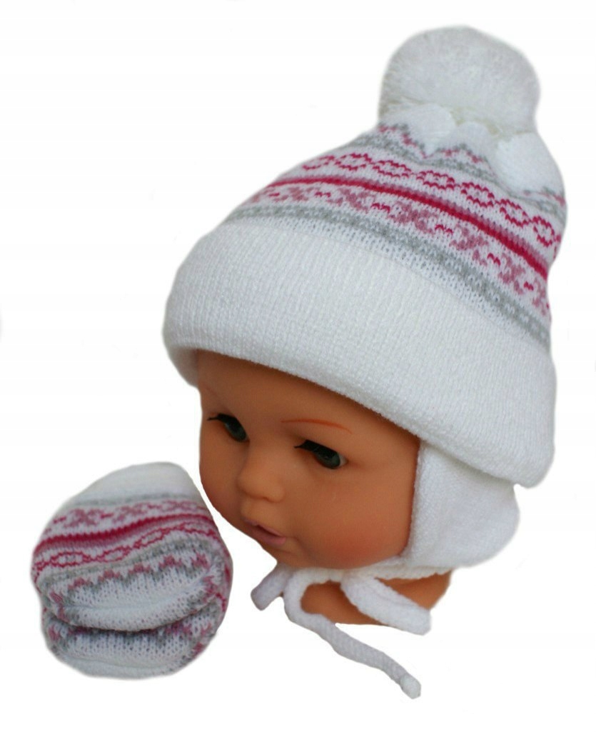 KOMPLET CZAPKA+SZALIK+RĘKAWICZKI WIĄZANY PODWóJNA Rozmiar XS