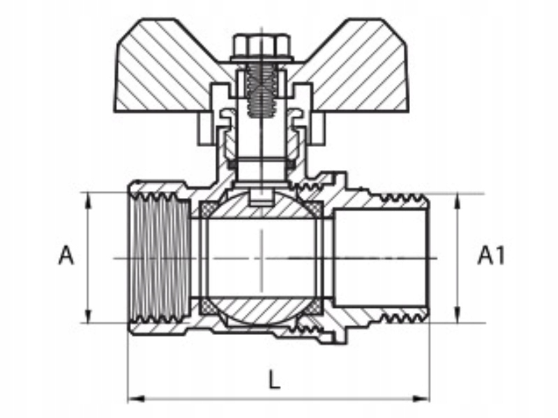 ZAWÓR KULOWY NYPLOWY Z MOTYLKIEM 3/4' PN16 DŁAWICA Kod producenta ART.2471-20.WZ.MOT