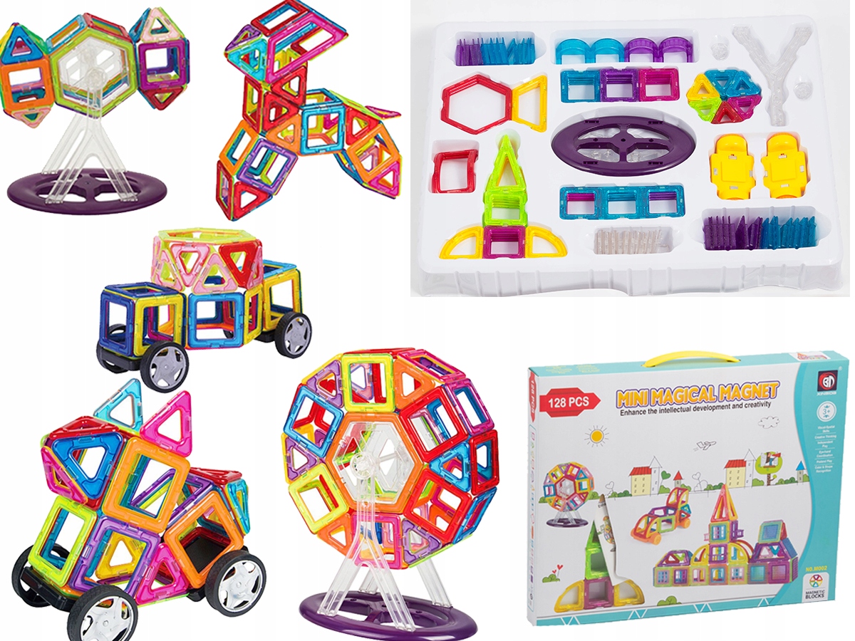 MAGNETYCZNE KLOCKI NEODYMOWE MAGNES KLOCKI MONSTRUKCYJNE MAGNETIC 128 el Marka Bajkowy Kuferek