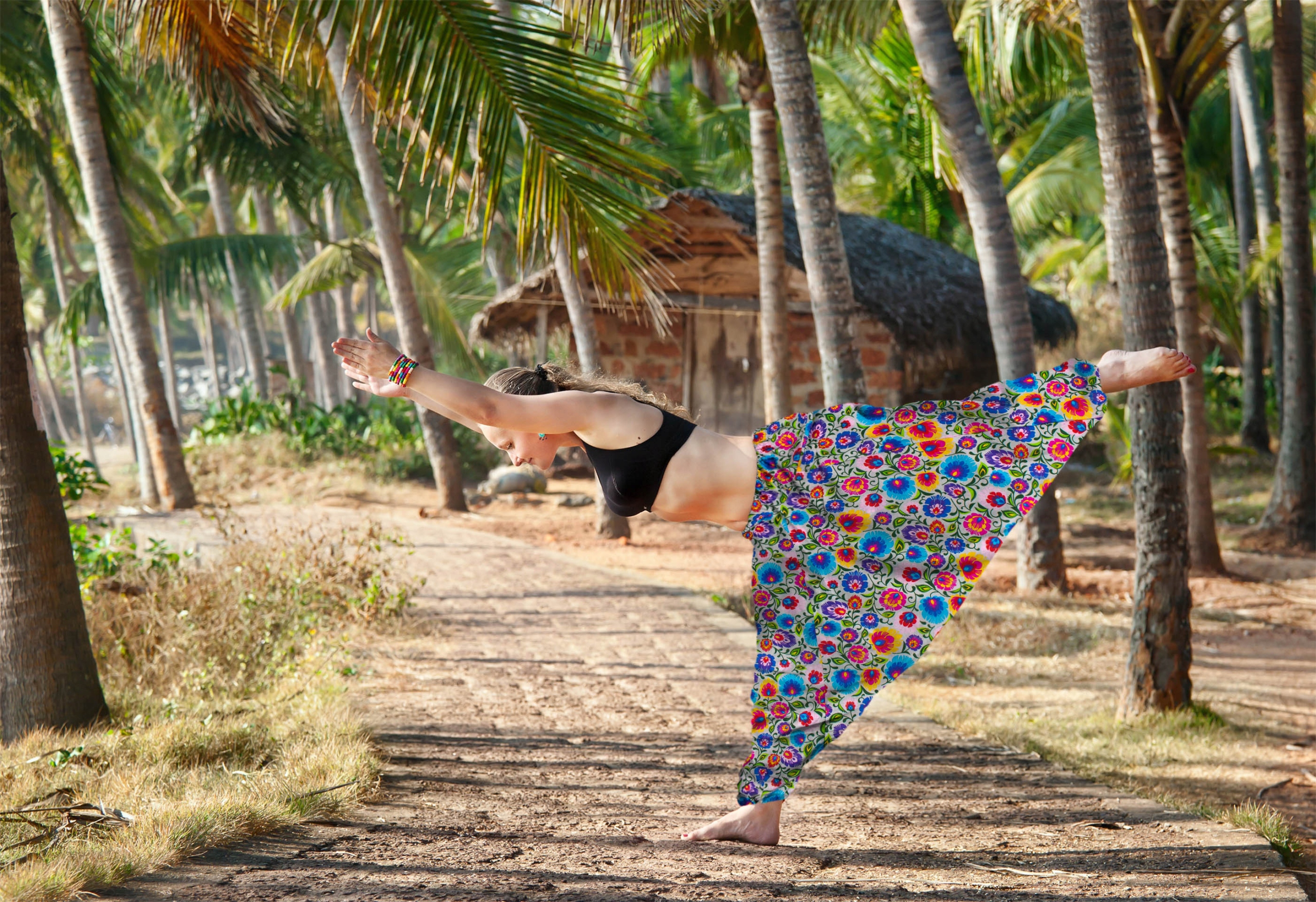 SZARAWARY SPODNIE KWIATY ŁOWICKIE YOGA HAREMKI PL Marka inna