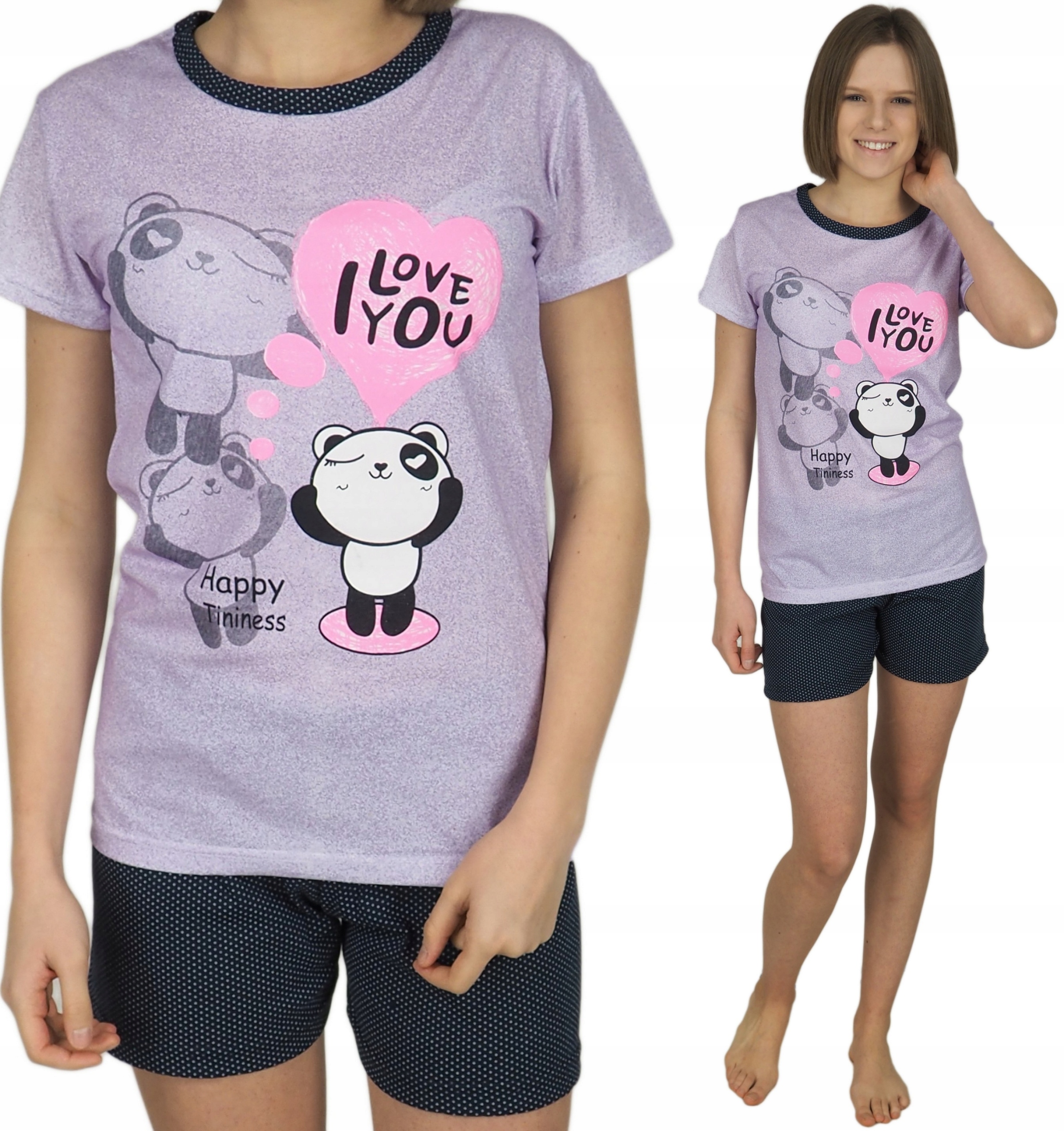 

Piżama Damska L 40 Szorty panda Lato tania fiol