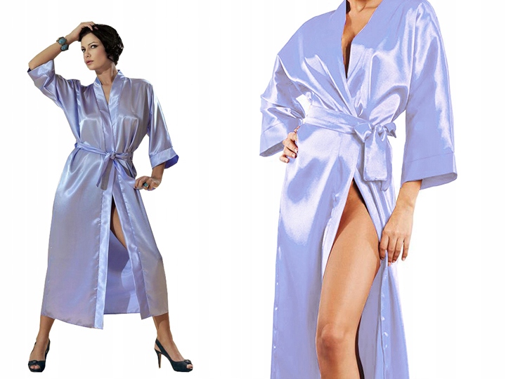 

Długi Szlafrok Satynowy dla puszystej Błękit 3XL