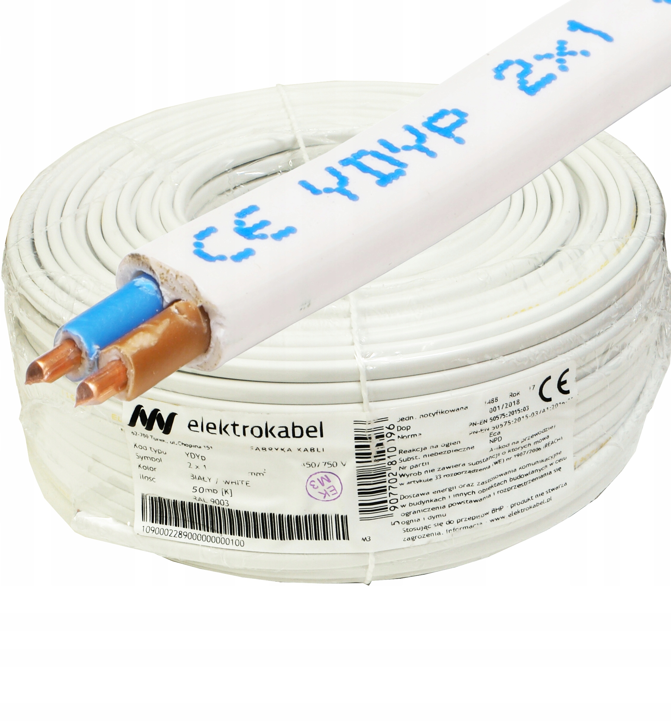 Kabel YDYp 2x1mm 450/750V drát Cu 2x1 plochý 50m