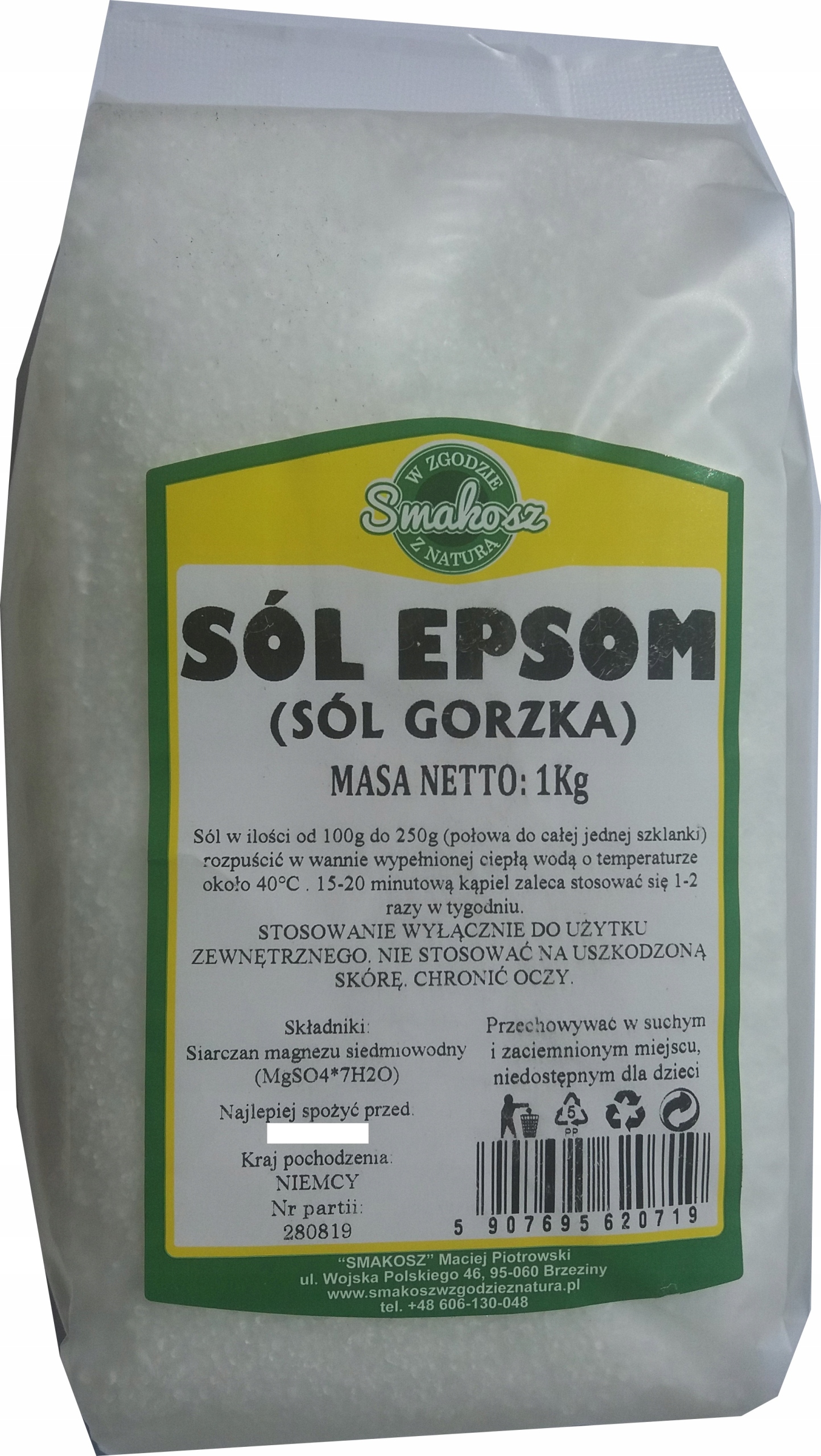 Sól gorzka EPSOM siarczan magnezu 1kg SMAKOSZ