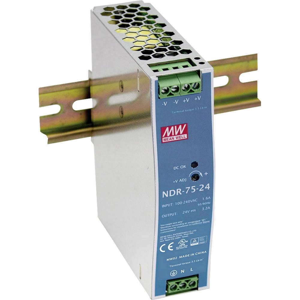 

Zasilacz Din NDR-75-24 24V 3,2A 75W Mean Well