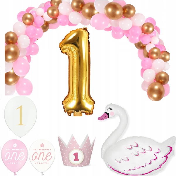 

Zestaw balonów Balony Roczek cyfra 1 urodziny róż