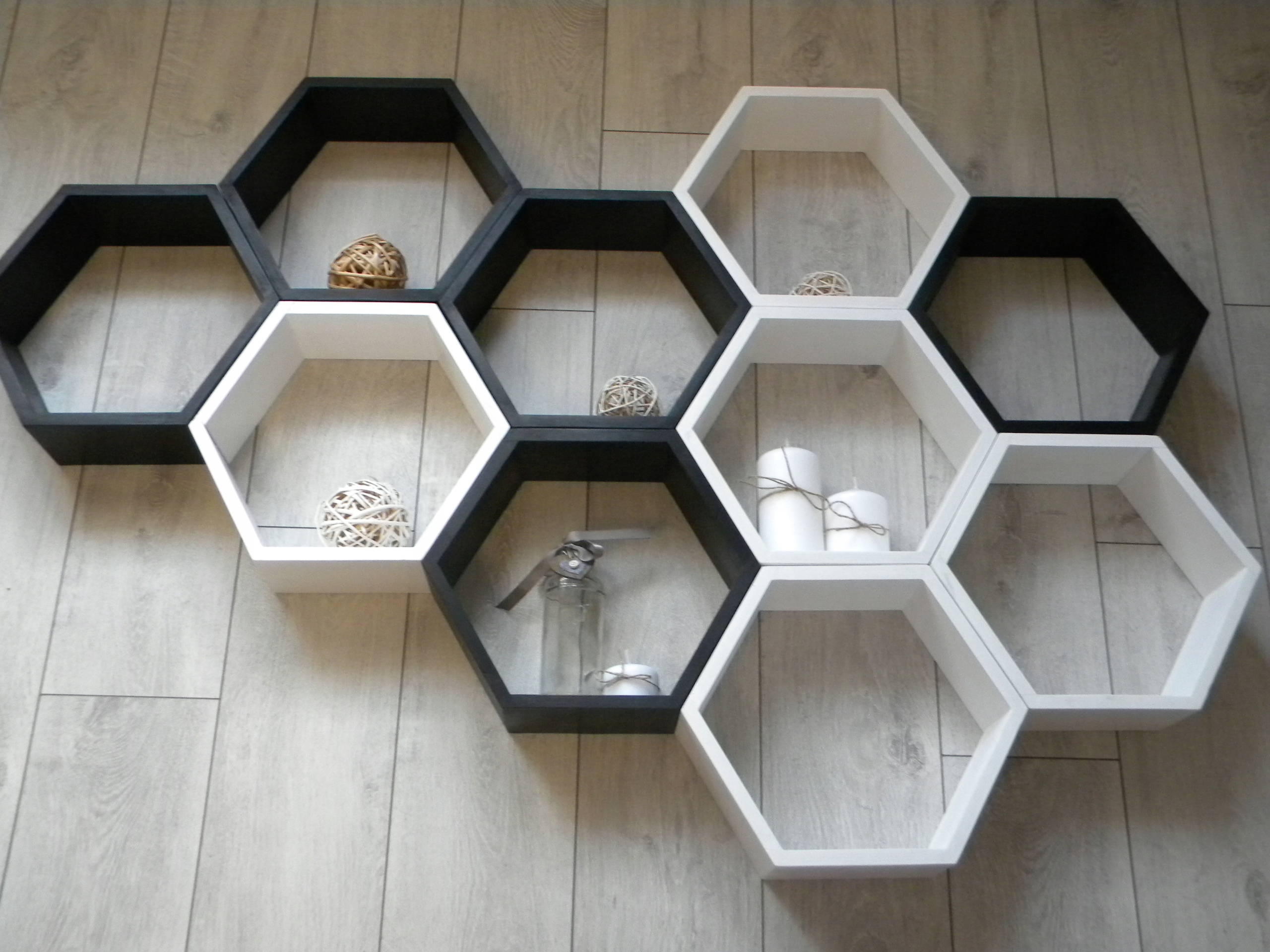 Drevená Polica Včelí Plást Hexagon Sada 10