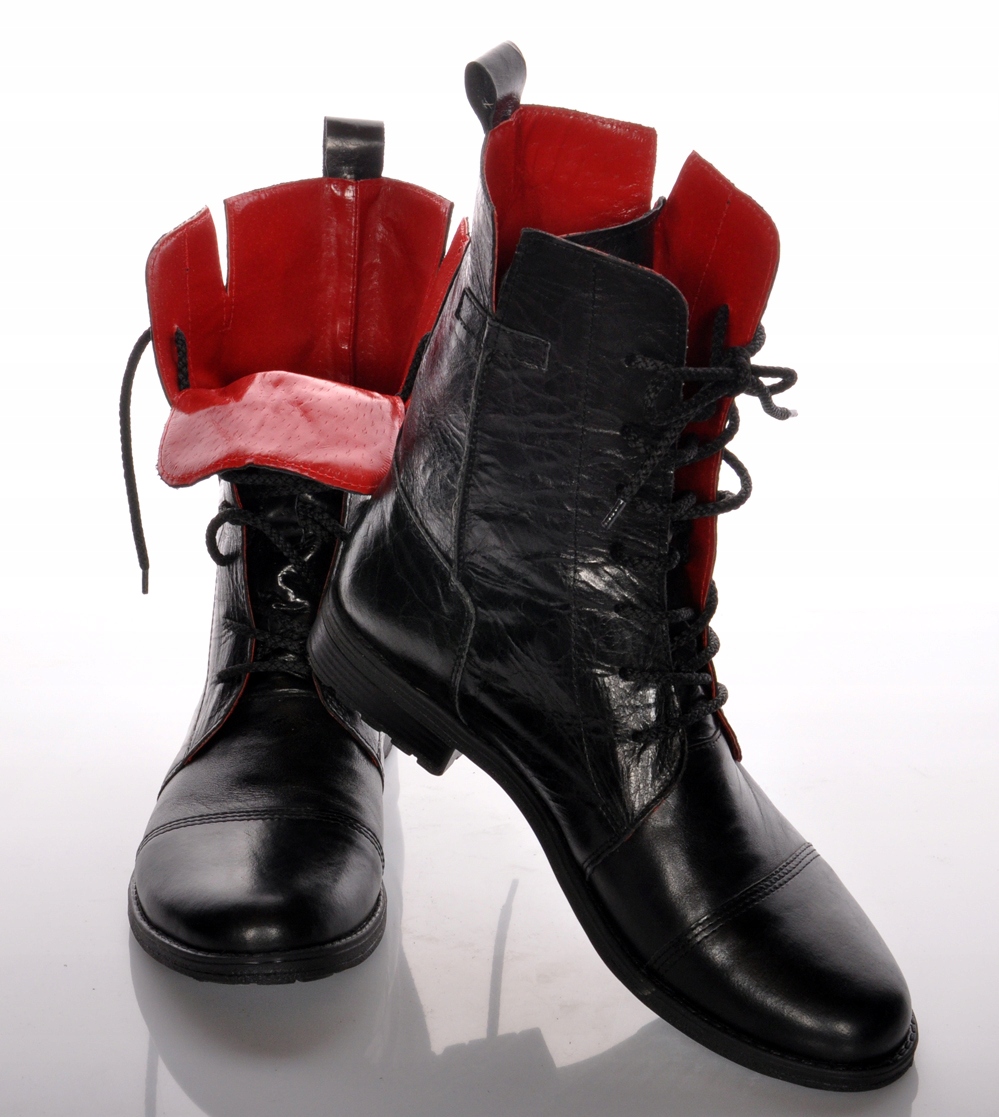 

Oficerki damskie skórzane wysokie czerwony środek