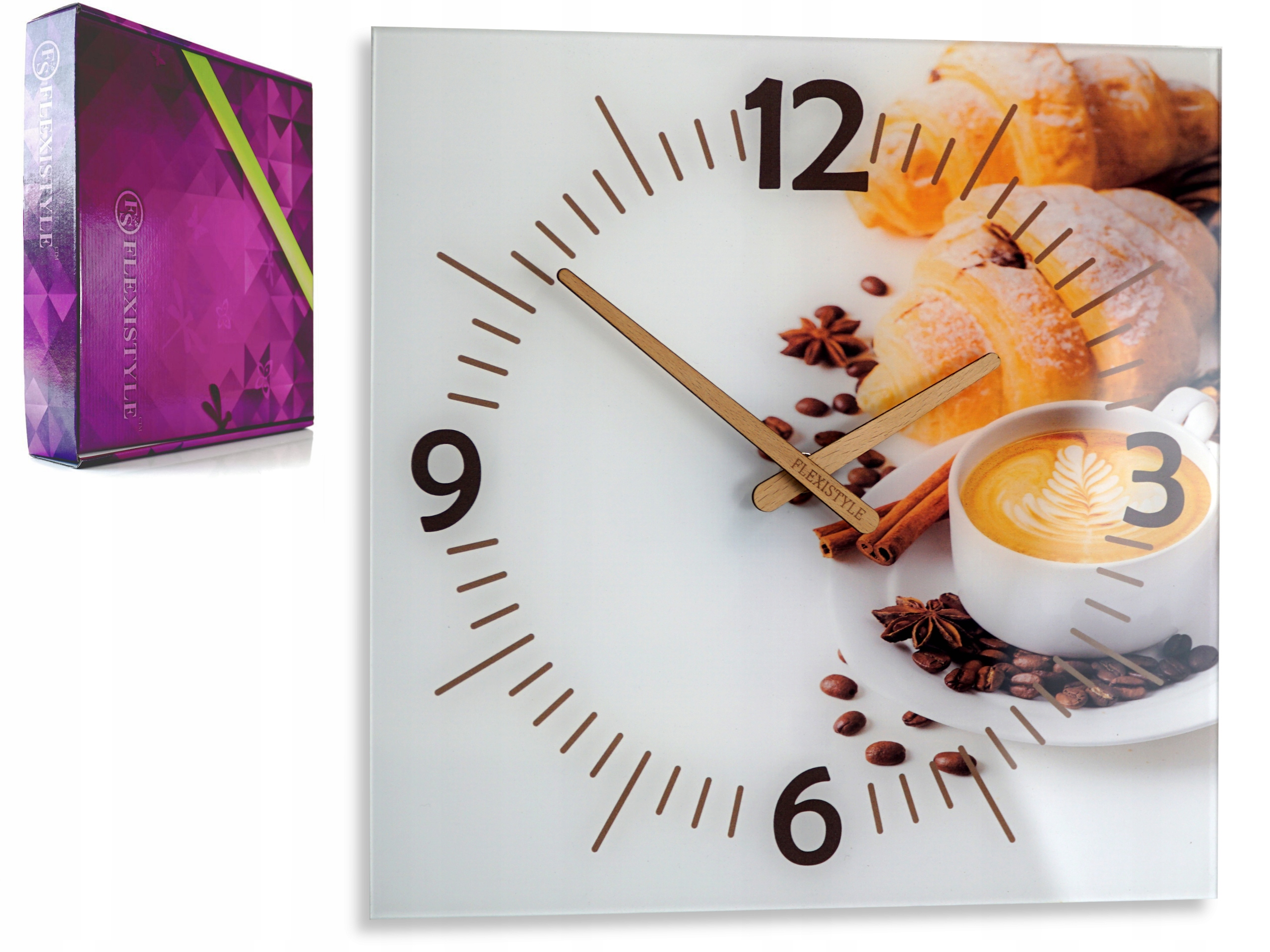 

Zegar szklany kwadratowy Colazione cichy do kuchni