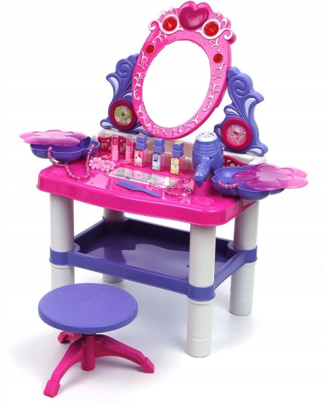 Duża Toaletka dla dziewczynki toaletka z lustrem kosmetyczna dla dzieci zabawkowa z suszarką, lustro obrotowe, taborecik, akcesoria dla dziewczynki 2 latka 3 latka  LT71 73008