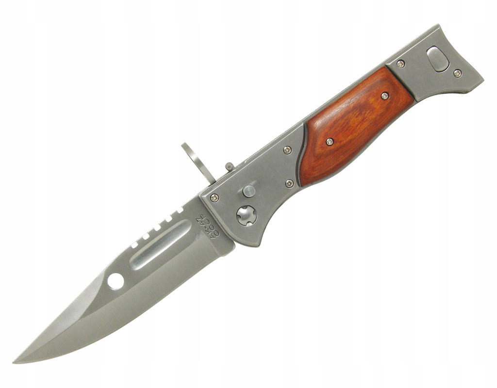 Nóż Sprężynowy AK47 Long Okaładki Drewno