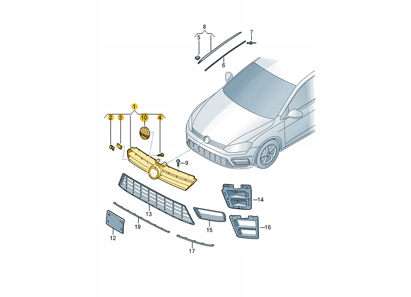 vw GOLF VII, 12 - 17 решетка 5G0853651E