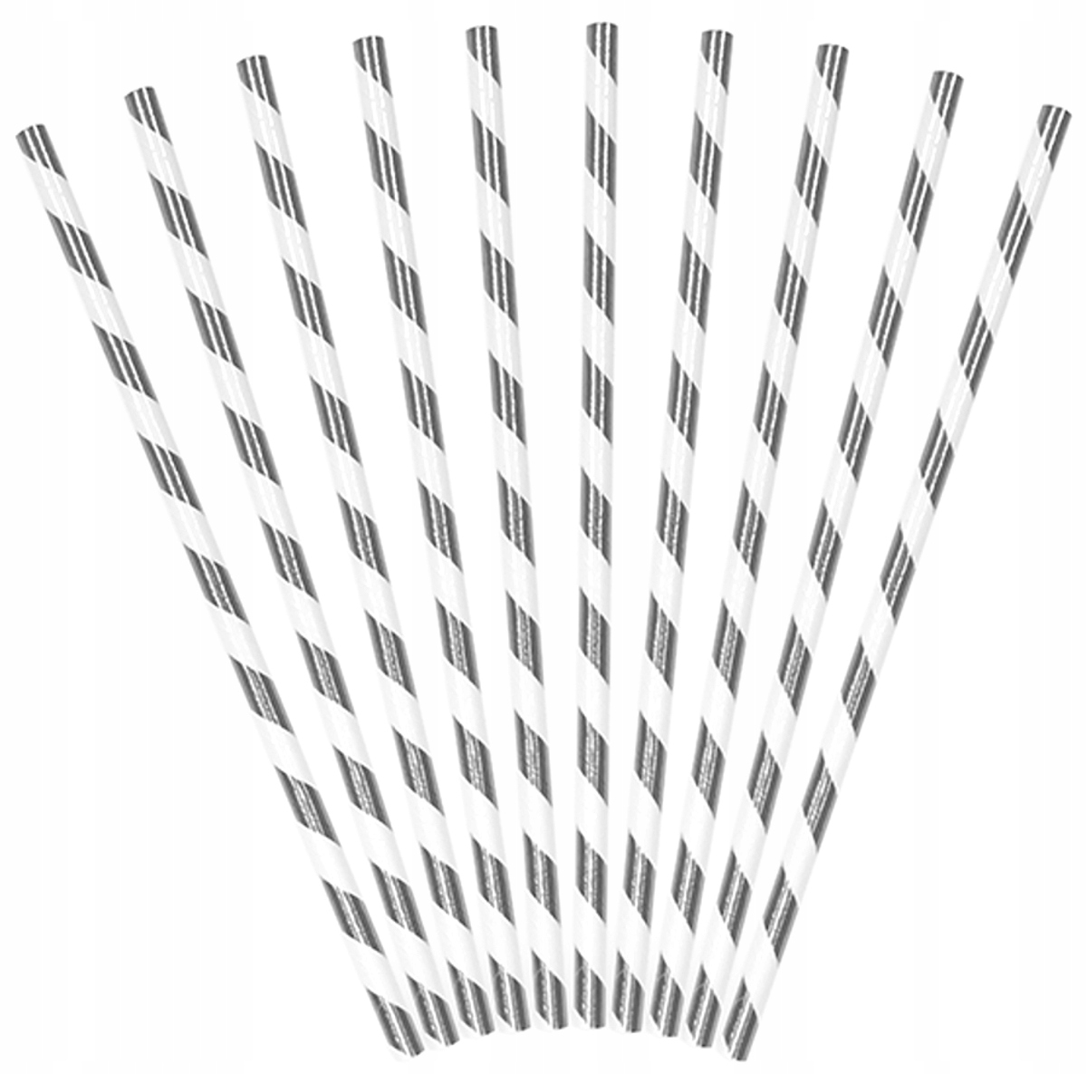 SŁOMKA DO PICIA PAPIEROWA SREBRNA-10SZT-4595 Marka Party Deco