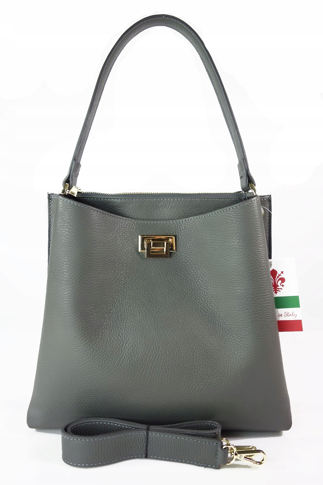 

Włoski Shopper Bag Na Ramię Vera Pelle Grafit