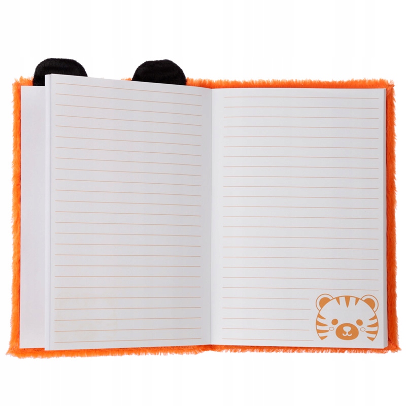 Puszysty pluszowy notatnik notes pamiętnik TYGRYS Kolor biały czarny Odcienie pomarańczowego