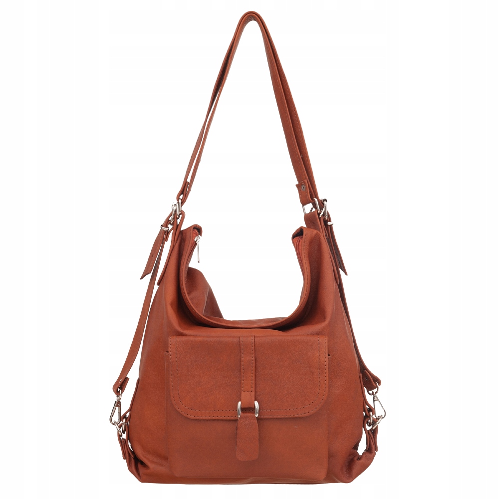 CAMEL RUDA SKÓRZANA TOREBKA PLECAK skóra 2w1 torba shopper miękka skórka