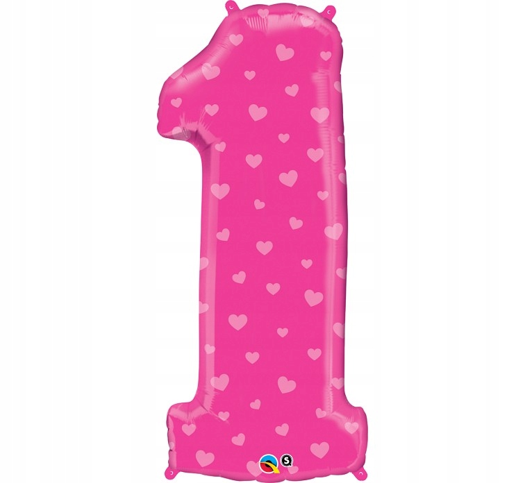 Balon foliowy Cyfra 1 różowy w serduszka na ROCZEK