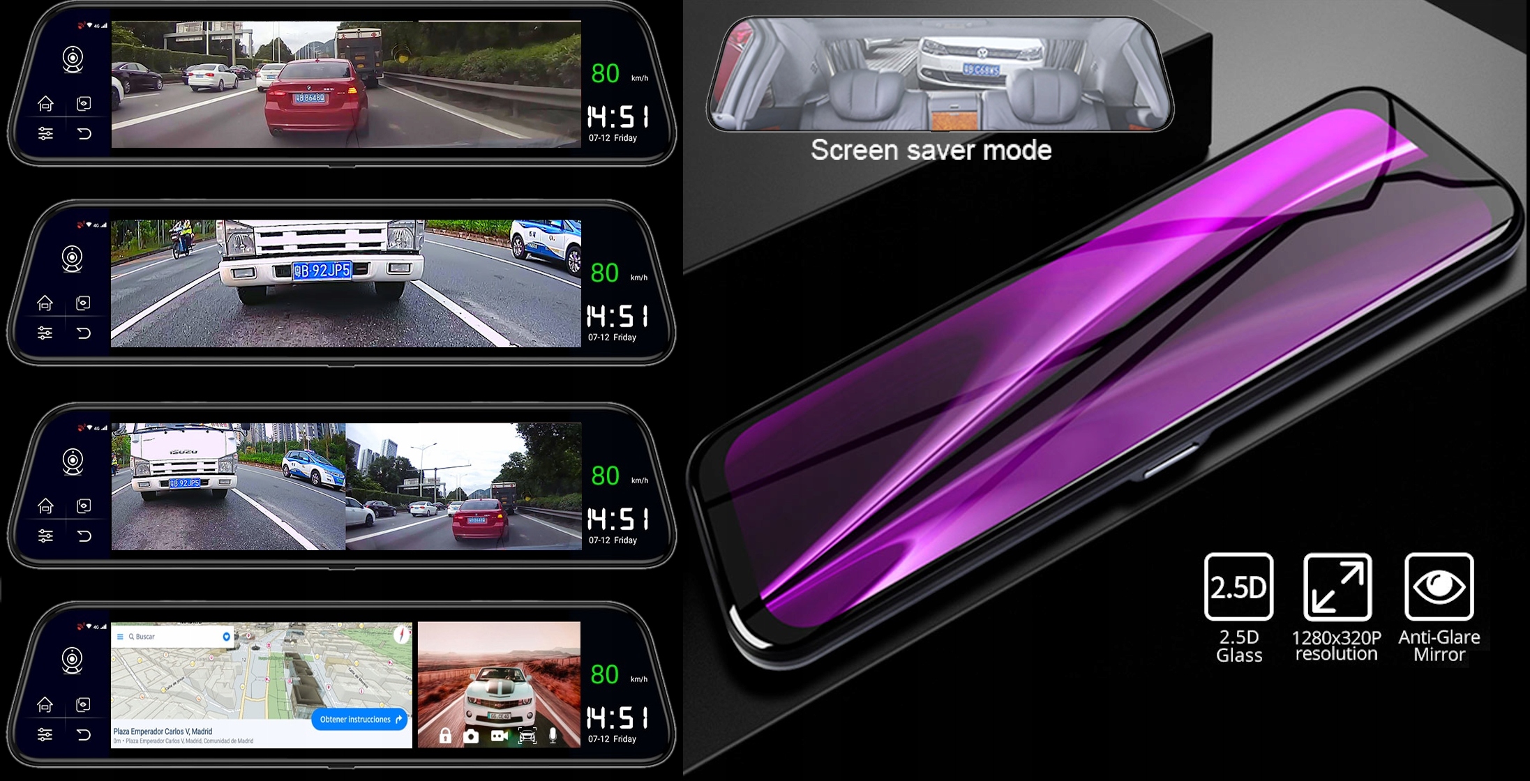 Rejestrator Kamera Nawigacja Lusterko Android 2GB Horizontal Viewing Angle 170