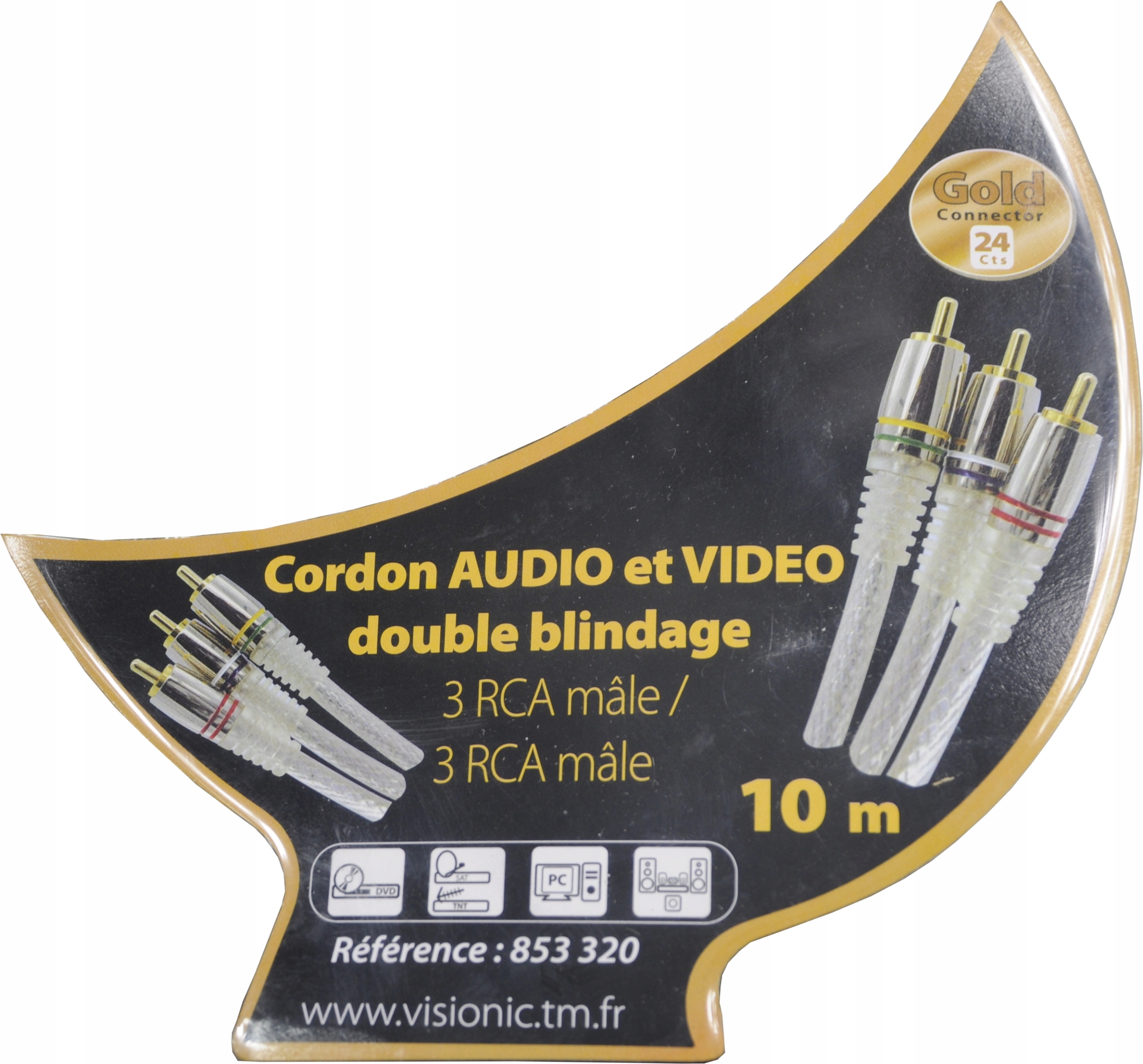 Przewód 3 x RCA Component Audio Video GOLD 10m Długość kabla 10 m