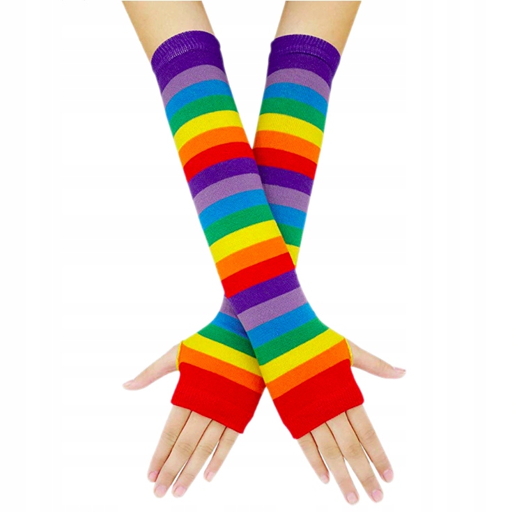 

Tęczowe długie rękawiczki mitenki Pride