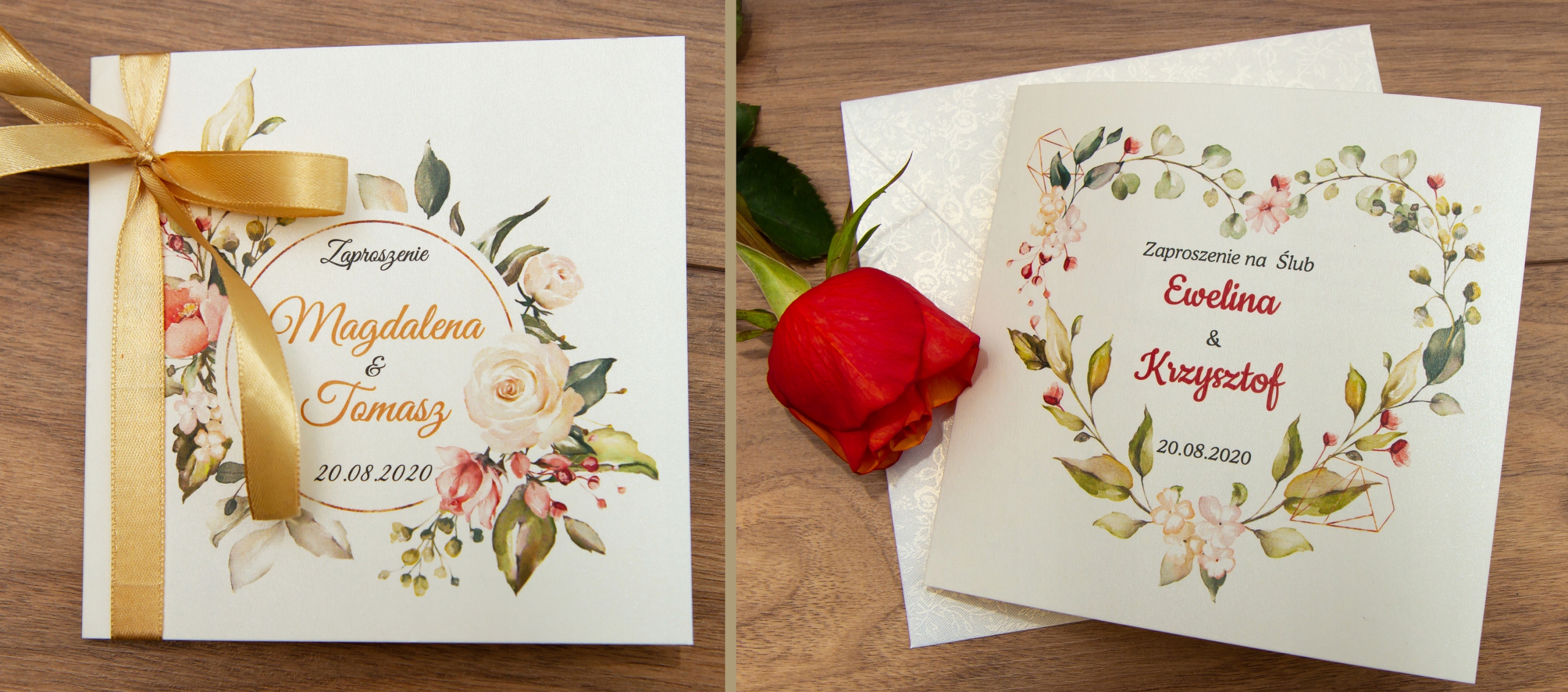 Zaproszenia ślubne na ślub BOHO papier perłowy Kształt kwadratowy