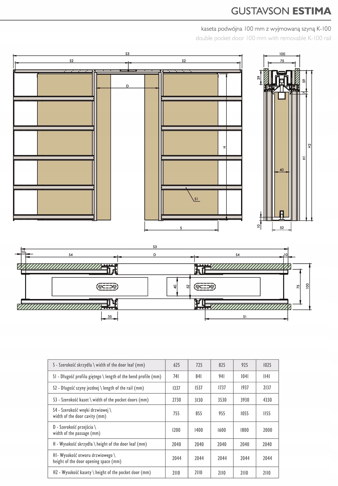 Drzwi przesuwne DRE Kaseta Podwójna Bezfutrynowa Kod producenta Drzwi DRE 40 mm w systemie bezościeżnico