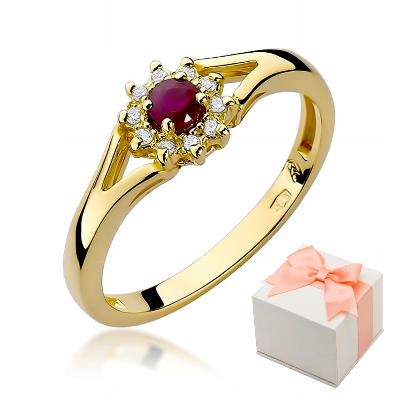 

Złoty 585 Pierścionek Rubin Diamenty na Prezent