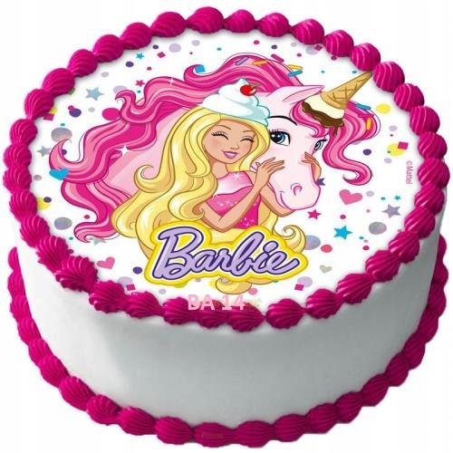 B.GRUBY OPŁATEK NA TORT BARBIE JEDNOROŻEC 20 CM