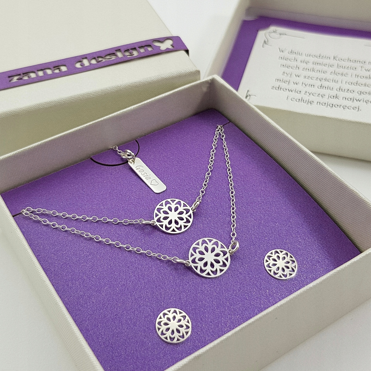 

Komplet celebrytka Kółka Rozetka na prezent Grawer