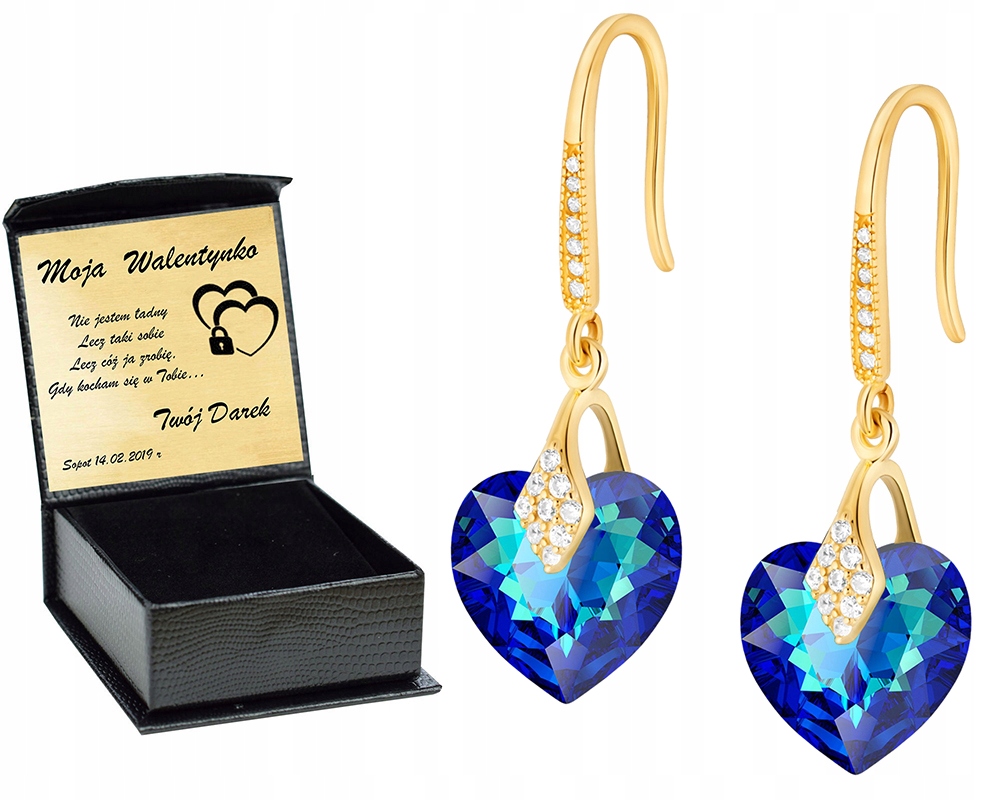 

Cudne Złote Serca Ślubne Kolczyki Swarovski Grawer