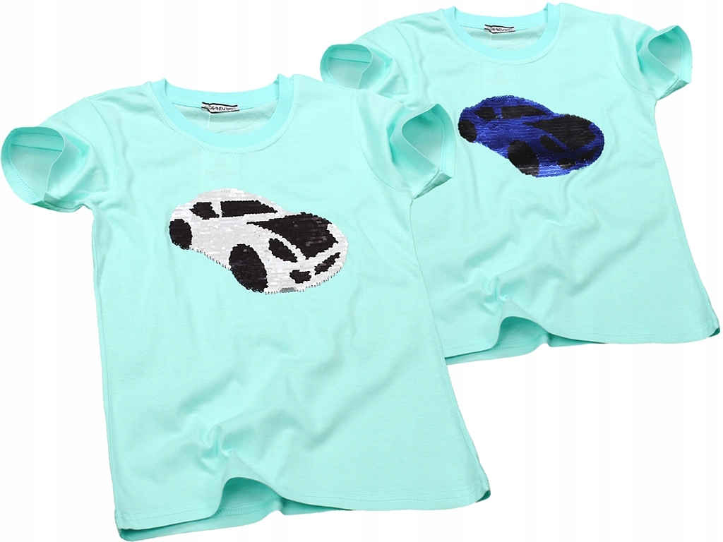 

Bluzka T-shirt Samochód Auto Magiczne Cekiny 140