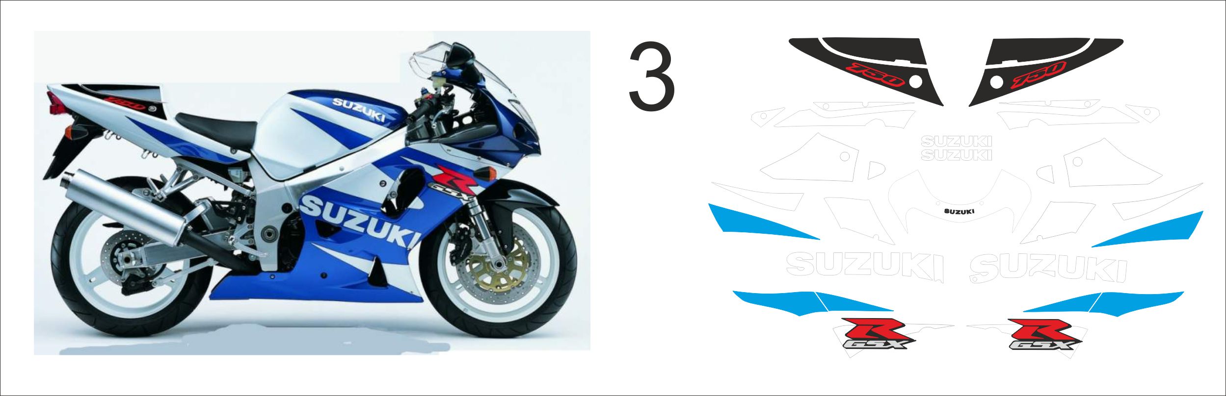 Наклейки suzuki gsx r 600 750 1000 k1, k2, k3 Купить с Польши