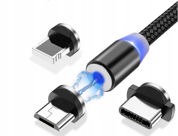 KABEL MAGNETYCZNY 3W1 ŁADOWARKA MICRO USB C IPHONE